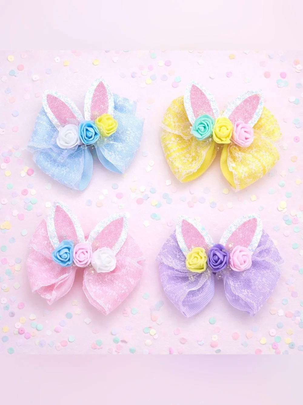 Pastel Bunny Ear Flower Hair Bows by Cheeky Plum